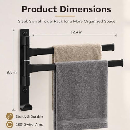 2-5 Arms Swivel Towel Rack Bath Towel Holder with Hook Swing Arm Towel Rack Wall Mount for Bathroom Kitchen-Black 2Arm - color: Black, size: 2-arm