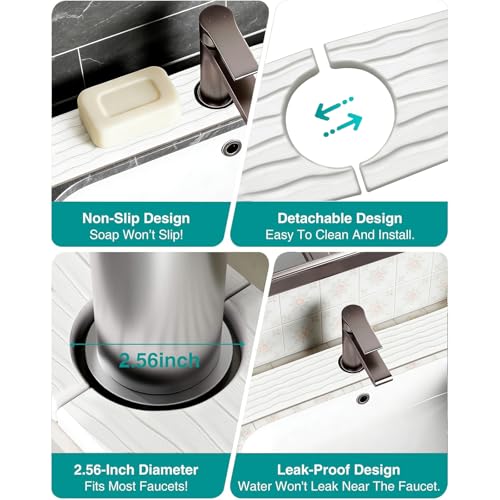 Kitchen Faucet Mat, Diatomite Sink Splash Guard, Quick Drying Stone Tray | Solid diatomite, 23.6x4in size; Absorbs splashes and dries fast; For kitchen & bathroom counters; Fits most faucets