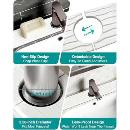 Kitchen Faucet Mat, Diatomite Sink Splash Guard, Quick Drying Stone Tray | Solid diatomite, 23.6x4in size; Absorbs splashes and dries fast; For kitchen & bathroom counters; Fits most faucets