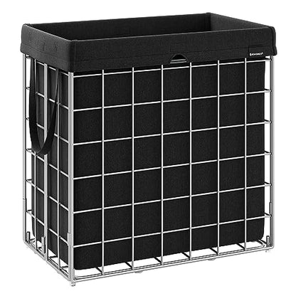 SONGMICS 29 Gal. (110L) Laundry Basket, Laundry Hamper, Collapsible Clothes Hamper, Removable and Washable Liner, Metal Wire Frame, for Bedroom Bathroom, Silver and Classic Black ULCB111B01 - color: Silver + Classic Black, size: 110 L