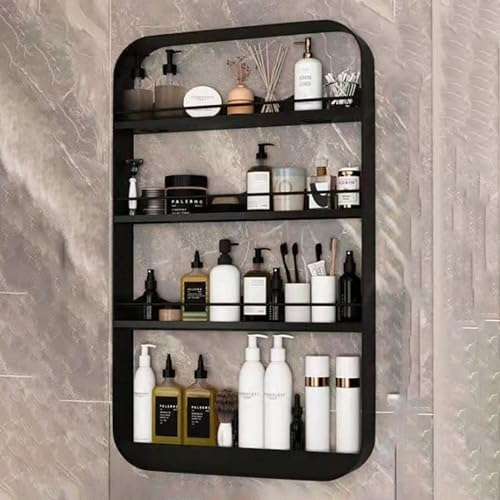 Bathroom Above Toilet Shelves,Wall-Mounted Non-Punching Bathroom Shelf, Bathroom Toilet Organizer, Shelves with Anti-Drop Frame, Ues for Bedroom, Kitchen, Living Room, Plants (Color : Black, Size :