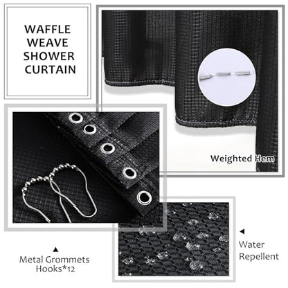 Resin Black Bathroom Sets, Black Bathroom Accessories Set with Shower Curtain, Bath Towel Set, Natural Loofah Sponge, Soap Dispenser, Toothbrush Holder, Bathroom Tumbler and Tray for Countertop - size: Bath Set+Shower Curtain+Towel Set+2PCS Loofah, style: