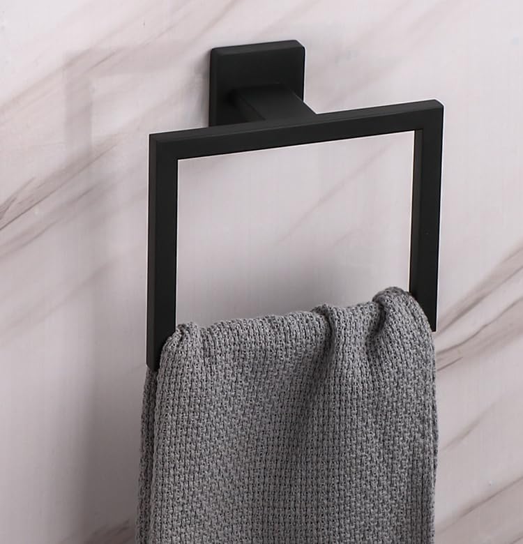 Matte Black Towel Ring Towel Holder, NSCMQSL SUS 304 Stainless Steel Hand Towel Rack for Bathroom, Modern Square-Shape Style