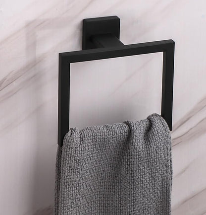 Matte Black Towel Ring Towel Holder, NSCMQSL SUS 304 Stainless Steel Hand Towel Rack for Bathroom, Modern Square-Shape Style