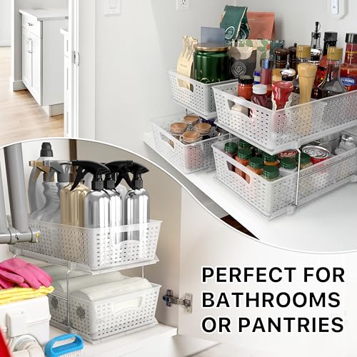 Simple Houseware 2 Tier Pull-Out Sliding Drawer Under Sink Storage, Clear | Great for Kitchen Bathroom Tray Shelf Organizer - color: Clear