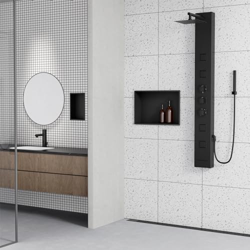 Achelous Stainless Steel Insert Shower Niche 18" X 12" NO Tile Needed, Bathroom Wall Niche Recessed Shower Shelf Organizer, Wall-Inserted Niche Recessed Shower Caddy, Matte Black - color: Matte Black, size: 18" X 12"