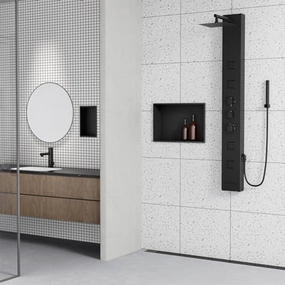Achelous Stainless Steel Insert Shower Niche 18" X 12" NO Tile Needed, Bathroom Wall Niche Recessed Shower Shelf Organizer, Wall-Inserted Niche Recessed Shower Caddy, Matte Black - color: Matte Black, size: 18" X 12"