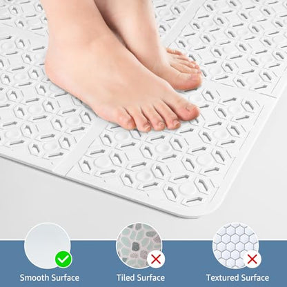 Yolife Square Shower Mat, 27" x 27" Large Shower Mat with Center Drain Hole, Soft TPE Non Slip Shower Mats for Inside Shower with Suction Cups, Anti Slip Washable Shower Floor Mat, White - color: White