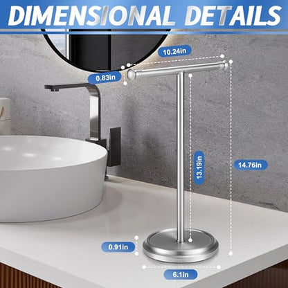 Hand Towel Holder Stand, Stainless Steel Free Standing Towel Rack Stand, Rust-Proof Towel Bar for Bathroom Kitchen Countertop, Brushed Nickel, 2 Pack - color: Silver