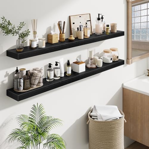 Fun Memories 55 Inch Floating Shelves Bedroom, Large Extra Floating Shelf Set of 2 with Invisible Brackets, Black - color: Black, size: 55"