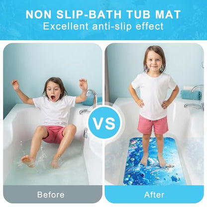 Upgrade Cartoon Baby Bath Mat Non Slip - 40"x16" Extra Long Bathtub Mat for Baby Eco Friendly Durable Bath Mat for Tub Non Slip Kids Tub Mat with Suction Cups, Machine Washable and No Fading, Mermaid - color: H-mermaid-5
