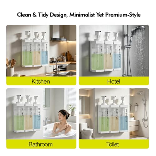 3 Chamber Wall Mount Shampoo and Conditioner Dispenser | 17oz Per Chamber Key Lock Large Pump Refillable ABS Bottle Set For Bathroom Hotel Gym RV Daily Use White - color: White, size: 3