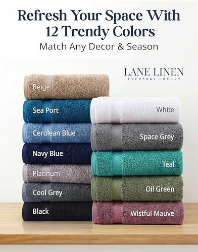 LANE LINEN 100% Cotton Bath Towels Set - 24 PCs - Durable, Quick Dry, Super Soft & Highly Absorbent - 4 Bath, 4 Fingertip, 6 Hand Towels, 8 Washcloths, 2 Bath Sheets - Perfect Family Set - Cool Grey | Towels And Washcloths Sets - Oversized & Roomy, Lightw