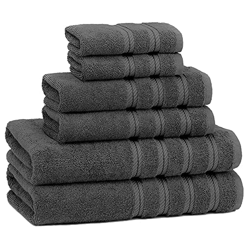 American Soft Linen 100% Carde Cotton 6 Piece Towel Set, 590 GSM Heavy Weight Soft Absorbent Turkish Towels for Bathroom, Smoke Grey - color: Smoke Gray