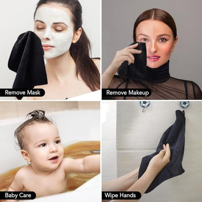 Microfiber Facial Cloths Fast Drying Washcloth 12inch x 12inch Absorbent Face Wash Cloth Soft Makeup Remover Cloths - color: Black-1, size: 1 Count (Pack of 2)