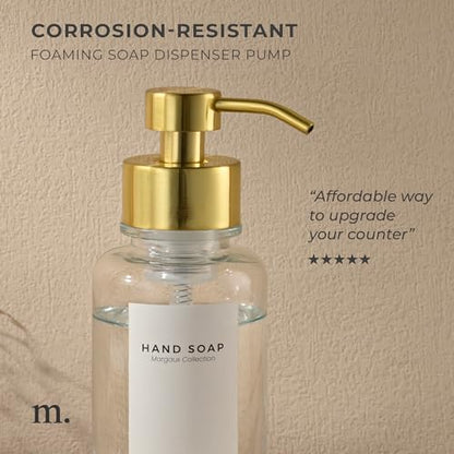 MaisoNovo Glass Foaming Hand Soap Dispenser 14 Oz | Gold Foaming Soap Dispenser Clear Bottle Gold Pump x 1 w/Labels