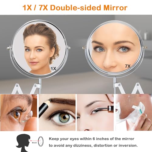 Welllink 7 Inch Extendable Mirror 7X and 1X Chrome | Space-Saving Screw Mount, Clear Reflection No Distortion, for Bathroom and Cloakroom, Home Gift - color: 7x