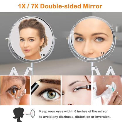 Welllink 7 Inch Extendable Mirror 7X and 1X Chrome | Space-Saving Screw Mount, Clear Reflection No Distortion, for Bathroom and Cloakroom, Home Gift - color: 7x