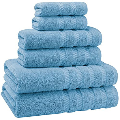 American Soft Linen 100% Carde Cotton 6 Piece Towel Set, 590 GSM Heavy Weight Soft Absorbent Turkish Towels for Bathroom, Light Blue - color: Baby Blue