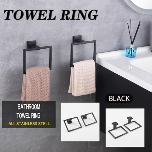 GERZWY Matte Black Bath Towel Ring Bathroom Towel Holder Towel Rack Wall Mounted Stainless Steel Contemporary Style JG1916-2BK - color: Black