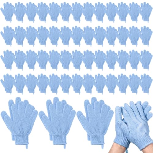 Didaey 104 Pcs Exfoliating Glove Bulk Shower Gloves with Hanging Loop Exfoliating Body Scrubber Dead Skin Remover for Body Bath Beauty Spa Massage Scrubs Men Women Bathing (Light Blue) - color: Light Blue