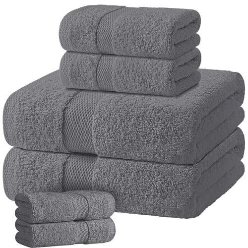 Gray Bath Towel Set of 6 - 100% Cotton Highly Absorbent Towels for Bathroom, 2 Luxury Bath Towels 650GSM, 2 Hand Towels, 2 Washcloths - color: Gray