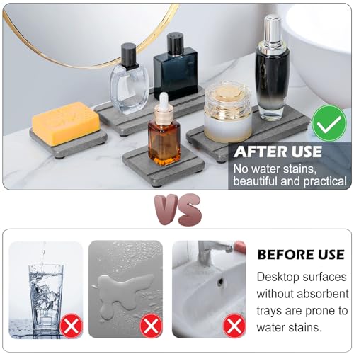 4PCS Stone Drying Trays for Bathroom Sink and Kitchen Counter - Water Absorbing Stone Tray with Diatomaceous Earth, Soap Dish and Coaster - color: Gray 2stripes