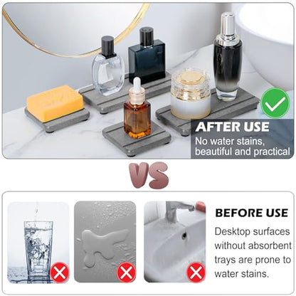 4PCS Stone Drying Trays for Bathroom Sink and Kitchen Counter - Water Absorbing Stone Tray with Diatomaceous Earth, Soap Dish and Coaster - color: Gray 2stripes