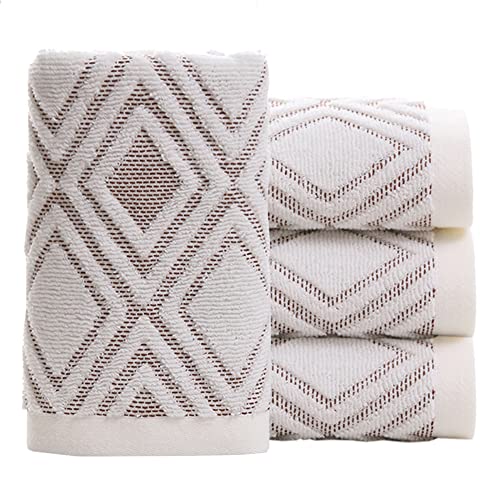 Pidada Hand Towels Set of 4 Diamond Pattern 100% Cotton Absorbent Soft Decorative Towel for Bathroom (Beige Brown) - color: 4 Beige Brown, size: 13.4 x 29.5