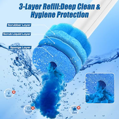 120 Count Disposable Toilet Brush Refills Pads for Most Toilet Wands | Prefilled Cleaning Deep-Scrubbing Toilet Pads, 3-Layer Sponge, For Bathroom Cleaning, Sinks, Tubs & Floor Drains - size: 120 refills
