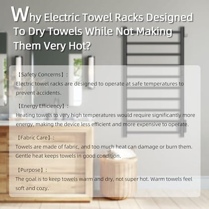 P&Dlusir EL13 Heated Towel Rack, Matte Black, 10 Bar | Fast Heat in 2 Min, Smart Timer, Thermo Control, Memory Functoion, Stainless Steel, Hard-Wired/Plug-in - color: Matte Black, size: 21.65"W x 39.37"H