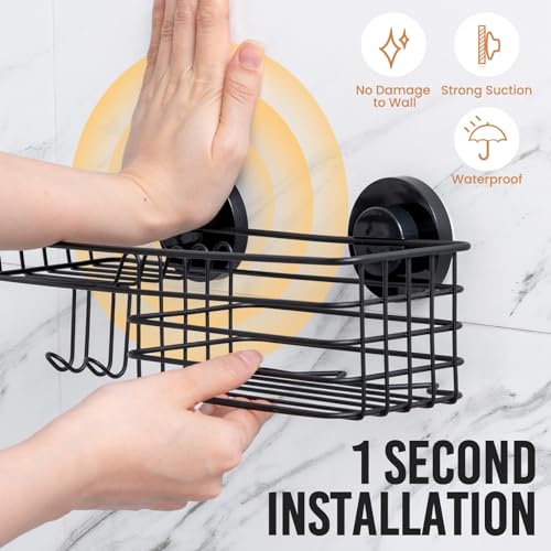 Shower Caddy Suction Cup, 2 Pack Suction Shower Shelf With Hooks | Black Shower Caddies, Soap holder, NO-Drilling Bathroom Holder, Rustproof bathroom organizer - color: 2 X Black