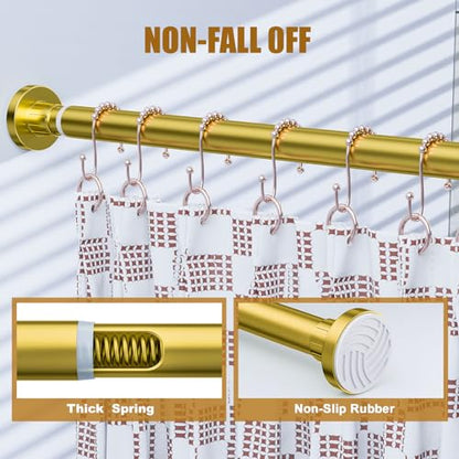 Ausemku Shower Curtain Rod 32-80 Inch Adjustable - 1 Inch Diameter Heavy Duty No drill Spring Tension Shower Rod, Non-Slip Rustproof Telescopic Rod for Bathroom, Gold - color: Warm Gold, size: 32-80 Inches