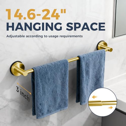 14.6inch~24inch Towel Racks for Bathroom,Adjustable Suction Cup Towel Bar for Bathroom Wall,Stainless Steel Bath Towel Holder for Shower,2 Pack(Brushed Gold) - color: Gold-2 Pcs