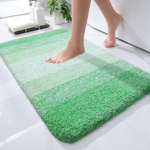 OLANLY Small Bathroom Rugs 24x16, Extra Soft Absorbent Microfiber Bath Rugs | Green, Non-Slip Quick-Drying Rubber Backing, Washable Plush Bath Mat for Floor, Tub and Shower, Home Decor Accessories - color: Green, size: 24" X 16"