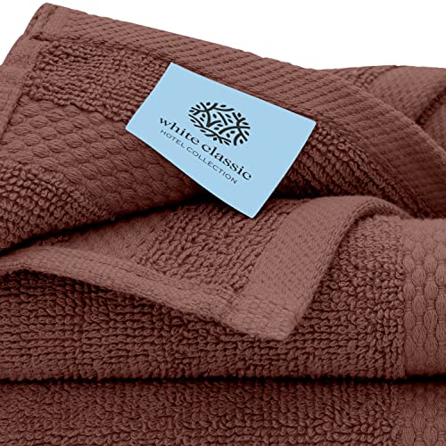 White Classic Luxury Cotton Washcloths 13x13 Inch - 650 GSM Turkish Cotton | Hotel, Spa, Bathroom Face Towel | 12 Pack, Brown - color: 19: Brown