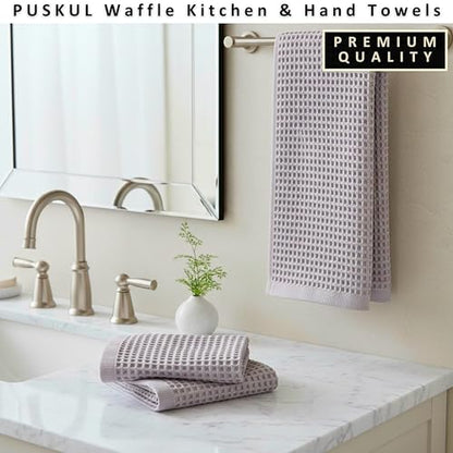 PÜSKÜL Natural 100% Turkish Cotton Waffle Hand and Kitchen Towels Set of 3 | Light Gray, Large 32x16 inc, Honeycomb-Waffle weave towel for bathroom & kitchen. Premium quality oeko-tex made in Turkey. - color: Gray, size: Kitchen & Hand Towels Pack of 3