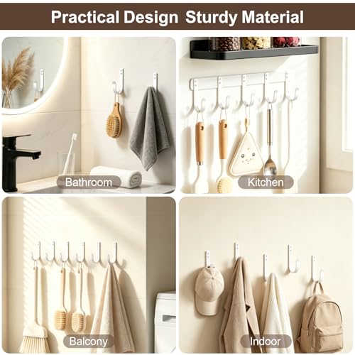 10 Pack Large White Metal Wall Hooks for Coats and Towels | Screw mount hardware, outdoor closet door bathroom use, backpack robe utility - color: 10PACK + White