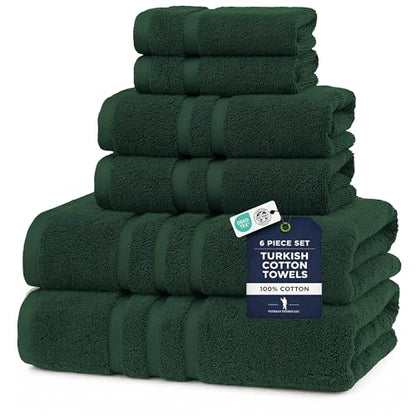 Veteran Textile LLC, Luxury Hotel & Spa, Turkish Cotton Dark Green Towels Bathroom Sets | 6 Pieces Fairfield Green Bath Towels | Soft and Absorbent Green Towel Set for Your Bathroom - color: Fairfield Green