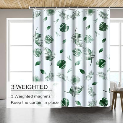 TIKABC Shower Curtain Liner, 4G PEVA Shower Liner, Plastic Waterproof Shower Curtains, with Grommet Holes and 3 Magnetic Weights(Green Leaf) - color: Green Leaf