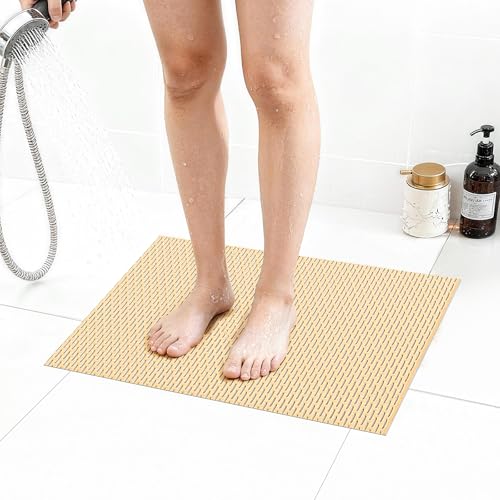 Extra Large Non-Slip Shower Mat, Fast-Dry PVC Bath Stall & Tub Mat, Drain-Hole Design,for Shower Stall Tub for Elderly/Kids，Non Slip Bathroom Safety Accessory，Beige 16"x24" - color: Beige, size: 24" x 16" (Rectangular)