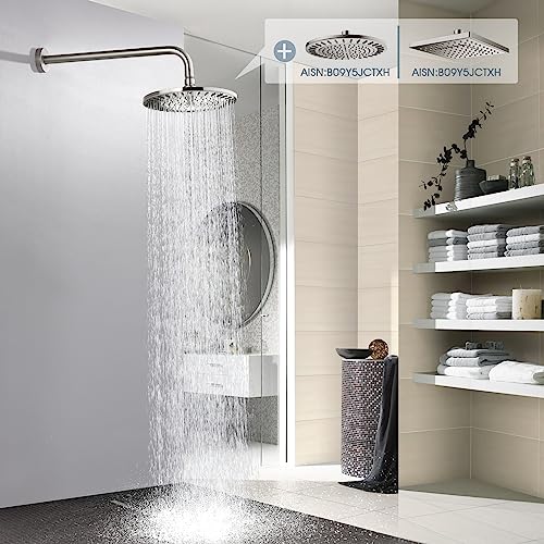 BRIGHT SHOWERS 16-Inch Shower Head Extension Arm with Flange, L Shaped Shower Extender, Extra-Long Stainless Steel Shower Pipe, Brushed Nickel - color: Brushed Nickel, style: L-Shape 16 Inch