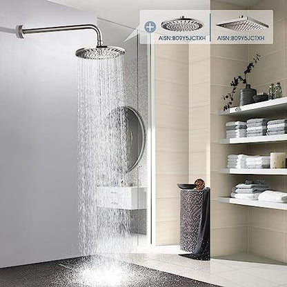 BRIGHT SHOWERS 16-Inch Shower Head Extension Arm with Flange, L Shaped Shower Extender, Extra-Long Stainless Steel Shower Pipe, Brushed Nickel - color: Brushed Nickel, style: L-Shape 16 Inch