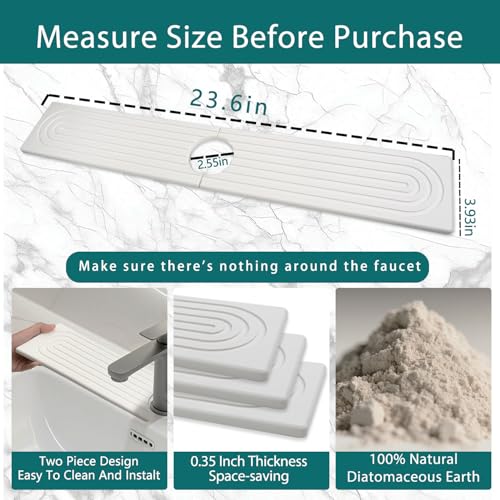 Faucet Mat for Kitchen Sink, Diatomite Absorbent Faucet Stone Drying Mat Kitchen Sink Protectors, Faucet Splash Guard for Bathroom Counter Water Absorbent 24 Inch - size: 23.6" x 3.9"