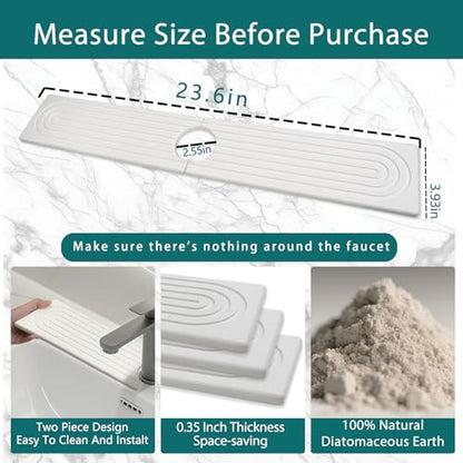 Faucet Mat for Kitchen Sink, Diatomite Absorbent Faucet Stone Drying Mat Kitchen Sink Protectors, Faucet Splash Guard for Bathroom Counter Water Absorbent 24 Inch - size: 23.6" x 3.9"