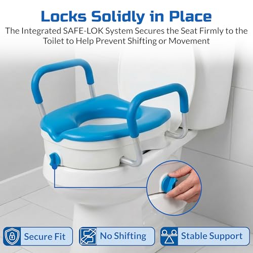 Deluxe Raised Toilet Seat with Handles, Padded Elevated Toilet Seat Riser | Easier, Safer Sit & Stand at the Toilet - padded seat, tool-free assembly