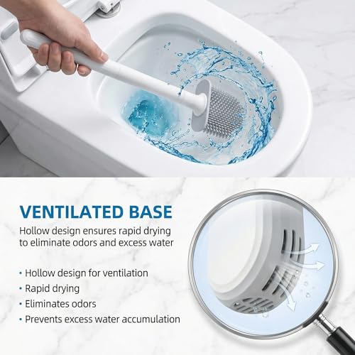 RV Silicone Toilet Brush with Holder, Drill-Free Wall Mounted Toilet Bowl Cleaner, Anti-Drip Anti-Roll Compact Brush for RV Camper & Small Bathroom (White) - color: White