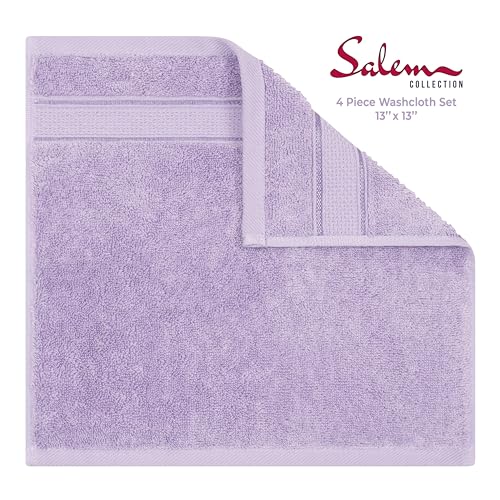 American Soft Linen Salem Washcloth Sets, 4 Piece Luxury 600 GSM 100% Cotton Washcloths for Bathroom, 13x13 inches Washrags Premium Quality Hand Face Towels, Lilac - color: Lilac, size: 13x13"
