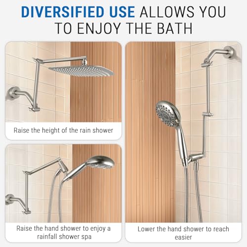 G-Promise 16 Inch Shower Extender with 6Inch Arm and Flange(Brushed Nickel) | Solid Brass Construction, Height and Angle Adjustable, Standard Connection Thread, All Installation Tools Included - color: Brushed Nickel, style: 16 Inch