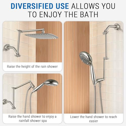 G-Promise 16 Inch Shower Extender with 6Inch Arm and Flange(Brushed Nickel) | Solid Brass Construction, Height and Angle Adjustable, Standard Connection Thread, All Installation Tools Included - color: Brushed Nickel, style: 16 Inch